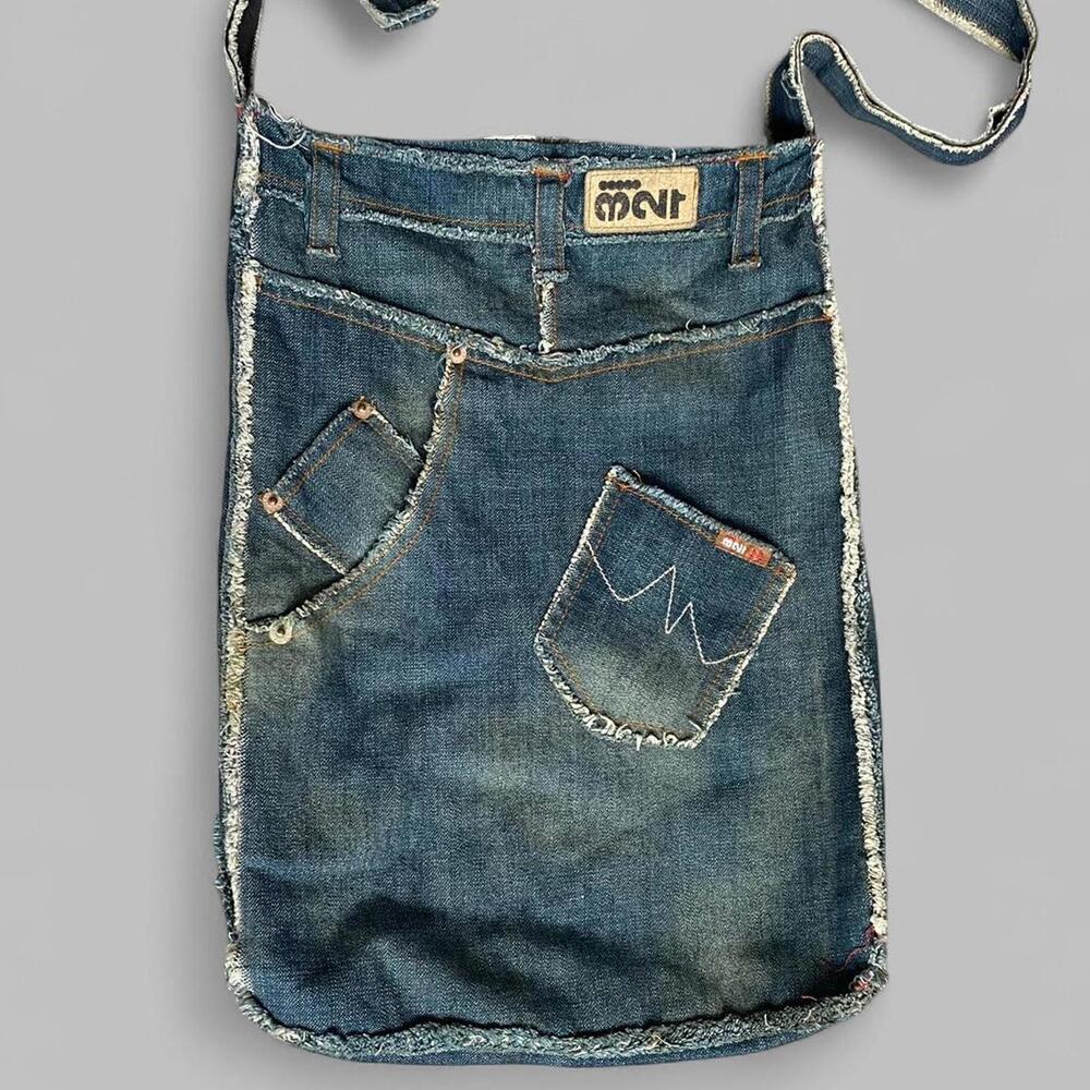 distressed blue denim jean bag